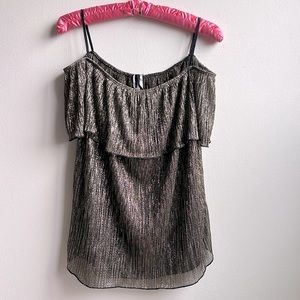 Women’s Metallic, Gold Off Shoulder Top with Straps Size 1XL